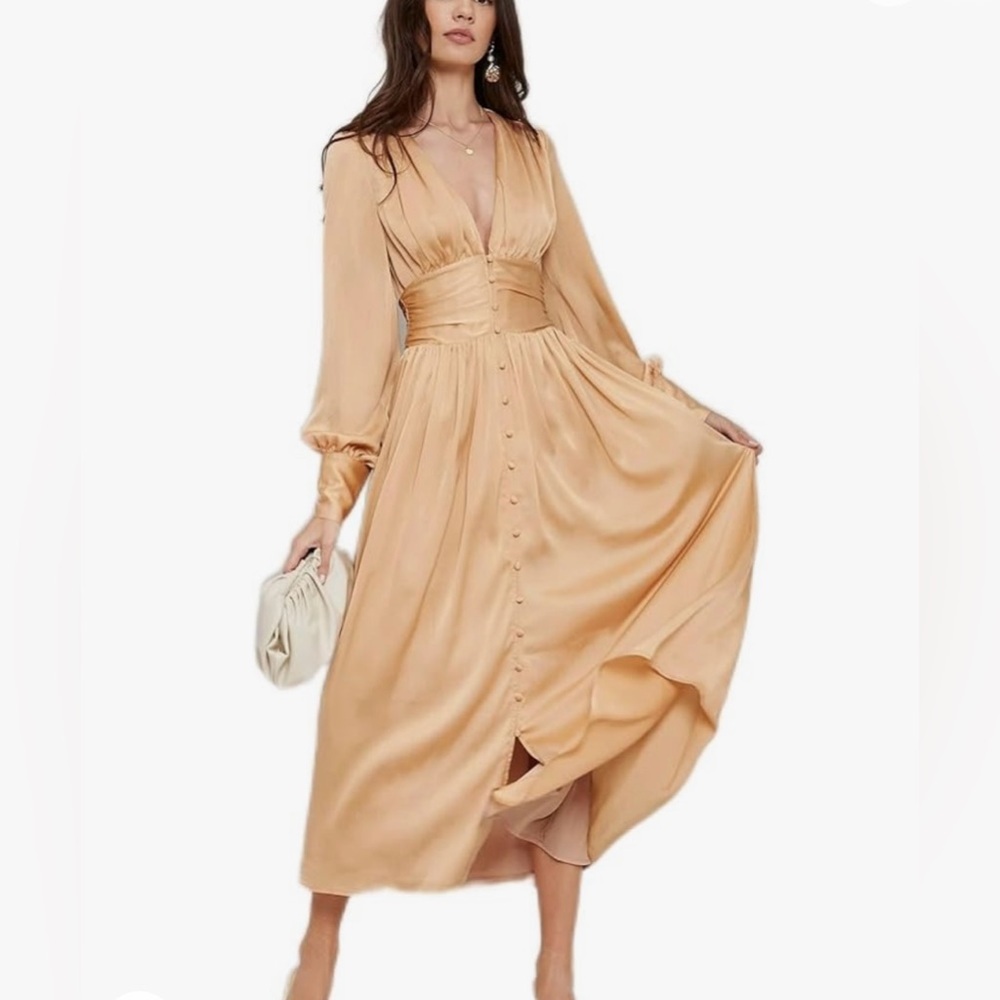 MOTF Peach Midi Dress with Button Front